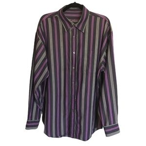 BUGATCHI UOMO Men's Striped Button Up Dress Shirt Size Large Purple Gray